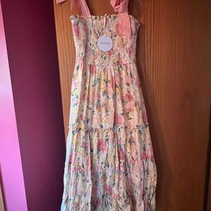 Storia Pink and Orange Ruffled Tiered Sundress